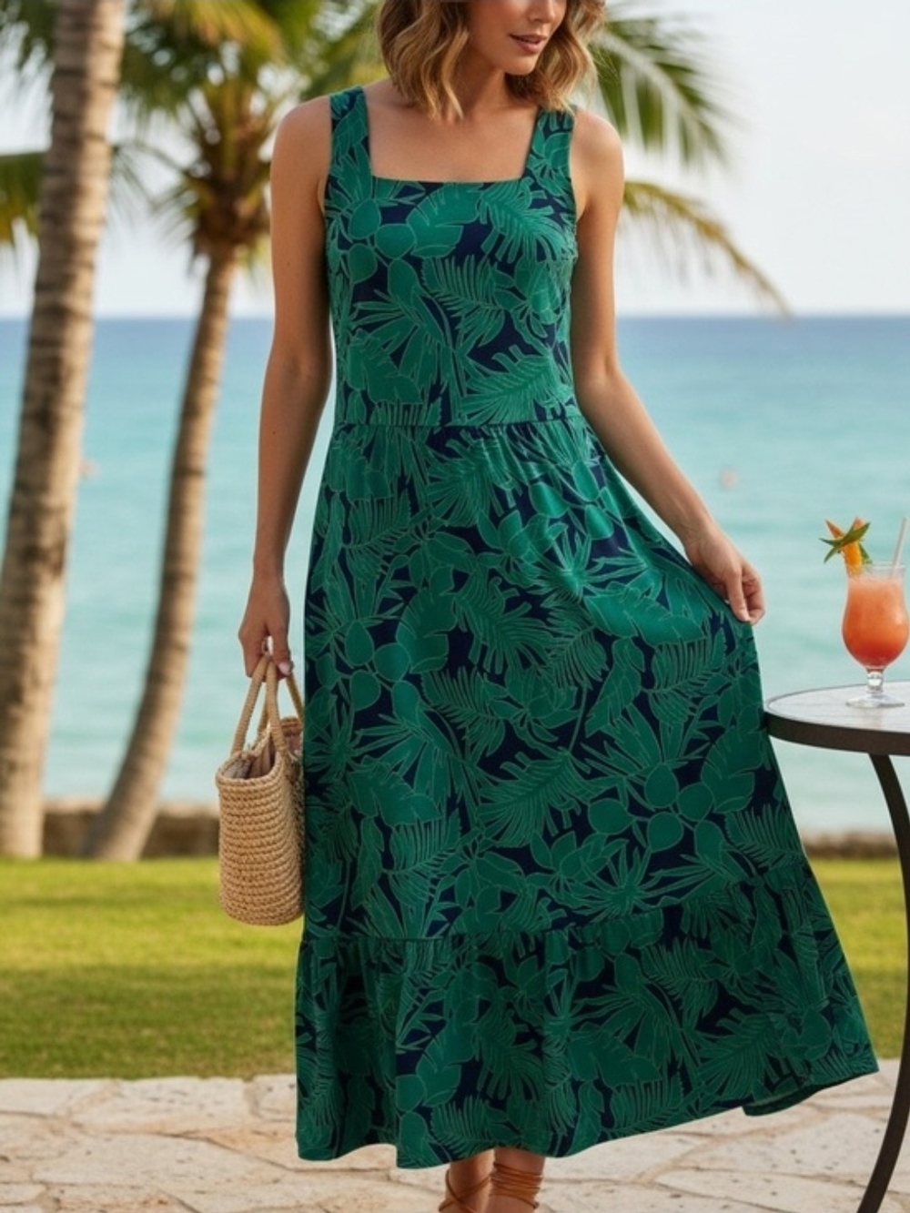 Lands' End Sleeveless Tiered Maxi Large Like New